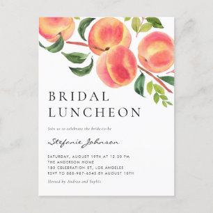 Watercolor Peaches Summer Bridal Luncheon Invitation Postcard