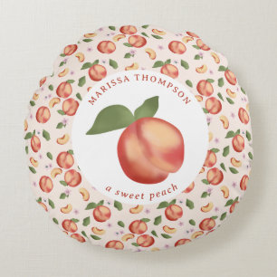 Watercolor Peaches Sweet Peach Baby Girl Round Pillow