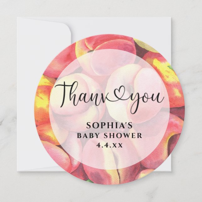 Watercolor peaches - Thank you baby shower Card (Front)