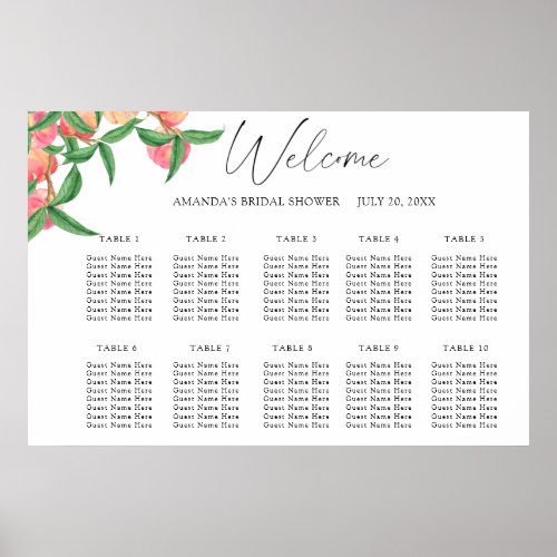 Watercolor peaches wedding seating chart