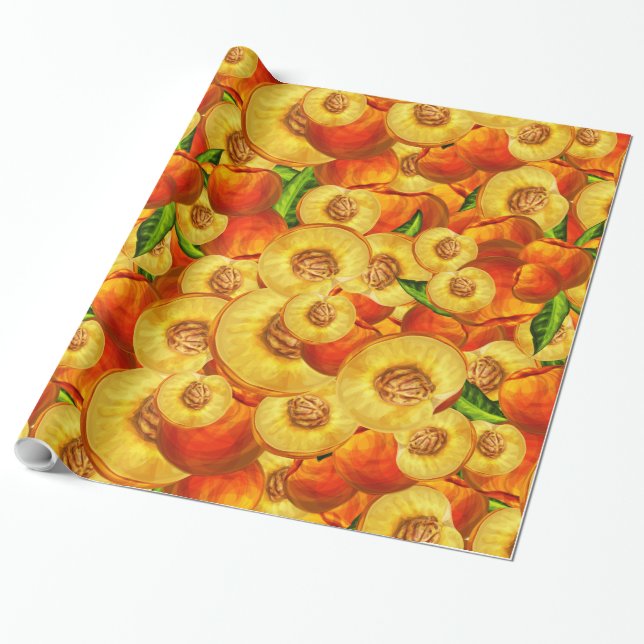 Watercolor Peaches Wrapping Paper (Unrolled)