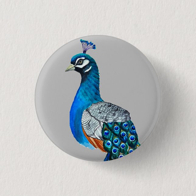 Watercolor peacock button (Front)