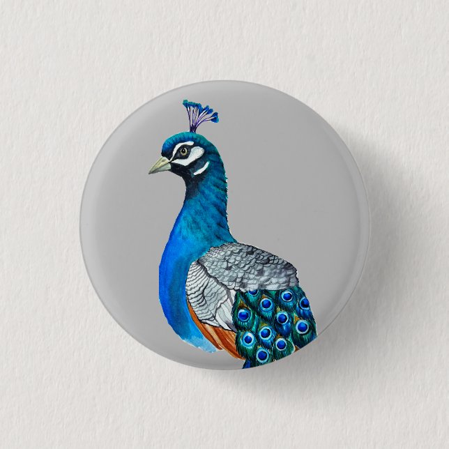 Watercolor peacock button (Front)