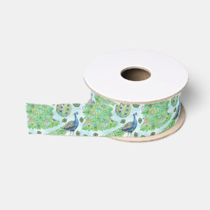 Watercolor Peacock Christmas Grosgrain Ribbon