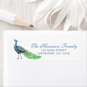 Watercolor Peacock Christmas Return Address Label