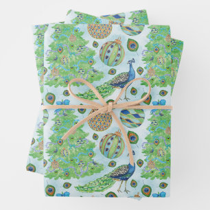 Watercolor Peacock Christmas Wrapping Paper Sheets
