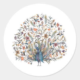 Watercolor Peacock Classic Round Sticker