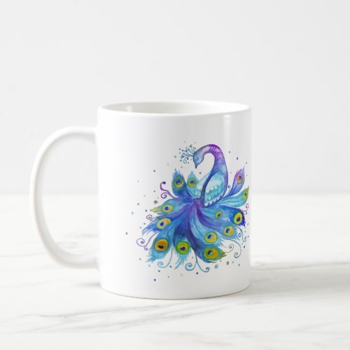 Watercolor peacock coffee mug