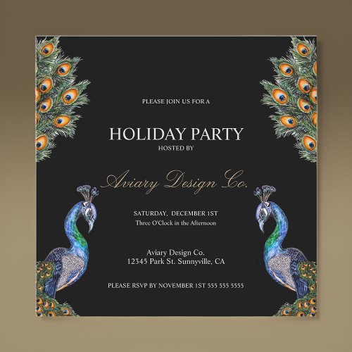  Watercolor Peacock Corporate Christmas Party Invitation