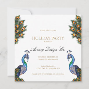 Watercolor Peacock Corporate Christmas Party Invitation