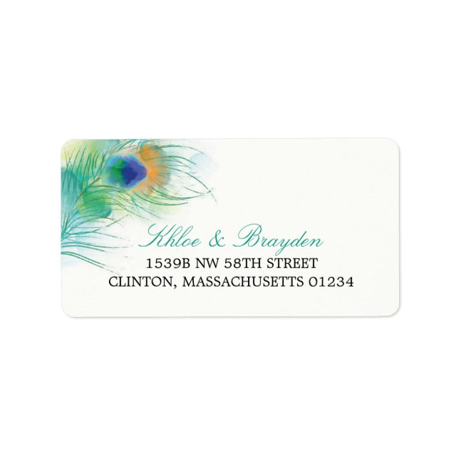 Watercolor Peacock Feather Address Label (Front)