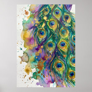 Watercolor Peacock Feather Artwork Poster