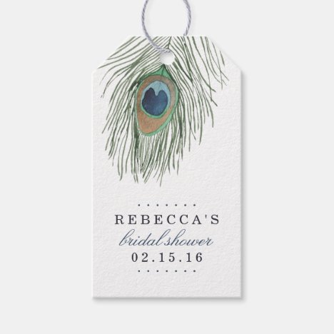 Watercolor Peacock Feather Bridal Shower Favor Gift Tags