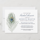 Watercolor Peacock Feather Bridal Shower Invitation (Front)
