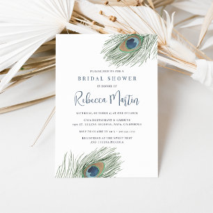 Watercolor Peacock Feather Bridal Shower Invitation