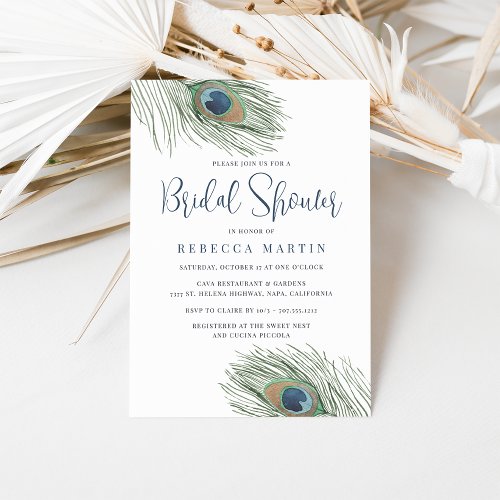 Watercolor Peacock Feather Bridal Shower Invitation