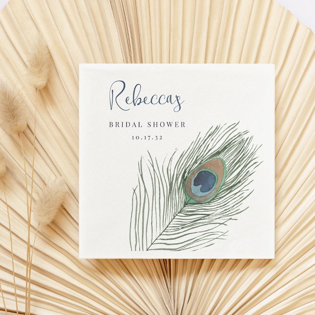 Watercolor Peacock Feather Bridal Shower Napkins (Creator Uploaded)