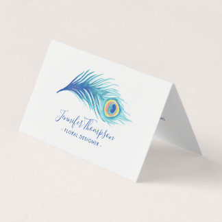 Watercolor Peacock Feather Business Card
