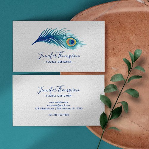 Watercolor Peacock Feather Business Card