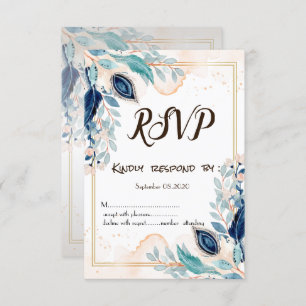 Watercolor Peacock Feather Floral RSVP Invitation