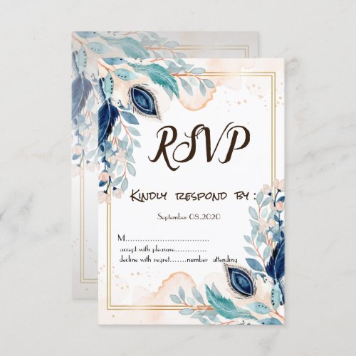 Watercolor Peacock Feather Floral RSVP Invitation