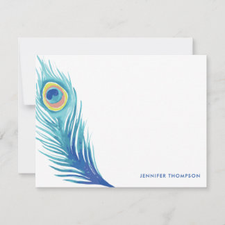 Watercolor Peacock Feather Note Card