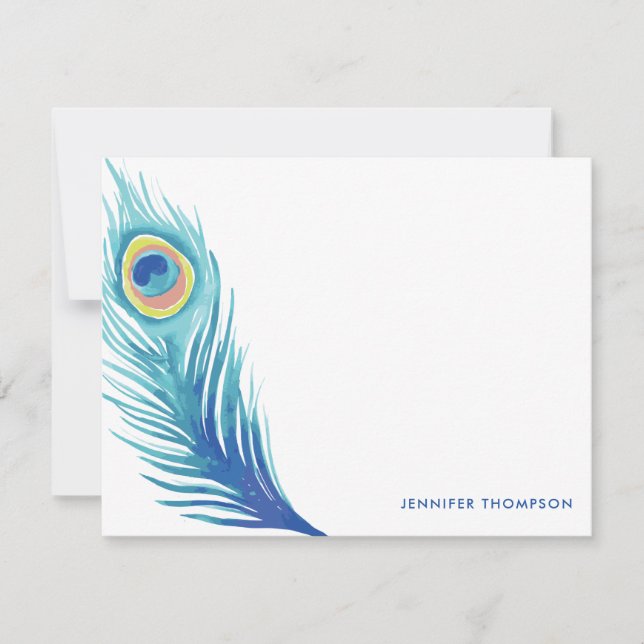 Watercolor Peacock Feather Note Card (Front)