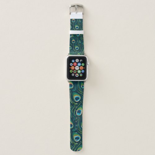 Watercolor Peacock Feather Pattern Apple Watch Band
