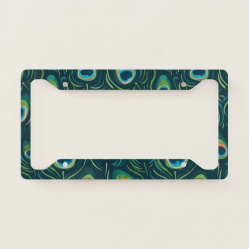 Watercolor Peacock Feather Pattern License Plate Frame