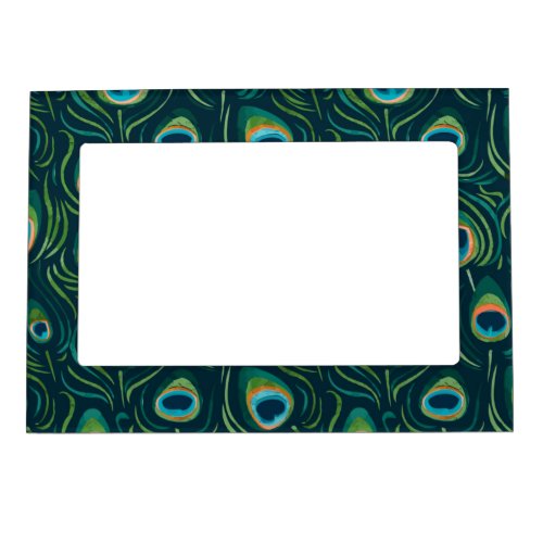 Watercolor Peacock Feather Pattern Magnetic Frame