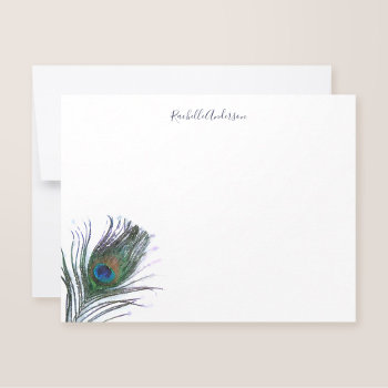 Watercolor Peacock Feather Personalized Note Card by printcreekstudio at Zazzle
