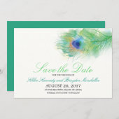 Watercolor Peacock Feather Save the Date (Front/Back)