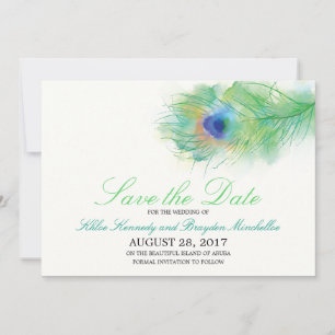 Watercolor Peacock Feather Save the Date