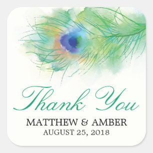 Watercolor Peacock Feather Stickers