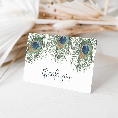 Watercolor Peacock Feather Thank You Card