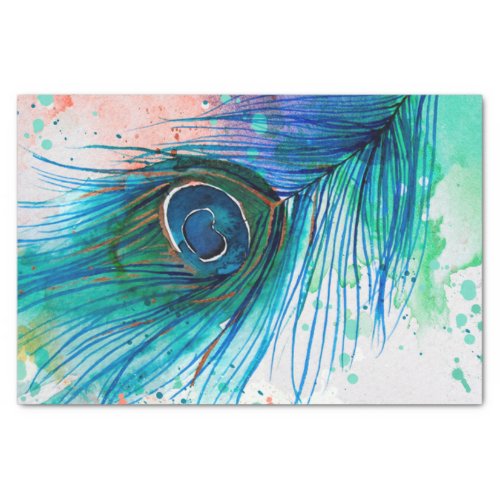 Watercolor Peacock Feather Tissue Paper