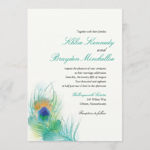 Watercolor Peacock Feather Wedding Invitation
