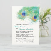 Watercolor Peacock Feather Wedding Invitation (Standing Front)