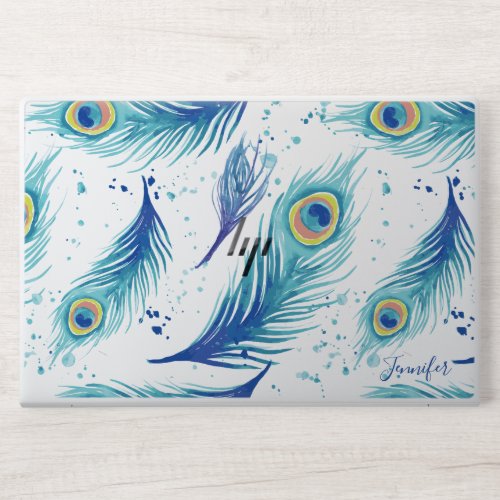 Watercolor Peacock Feathers Pattern HP Laptop Skin