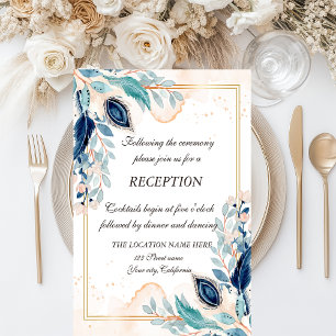 Watercolor Peacock Floral Reception Invitation