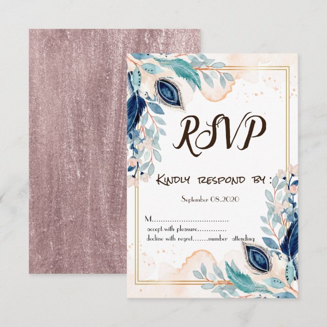 Watercolor Peacock Floral RSVP Invitation (Front/Back)