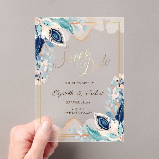 Watercolor Peacock Floral Save The Date (Insitu (Handheld))