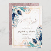 Watercolor Peacock Floral Save The Date (Front/Back)