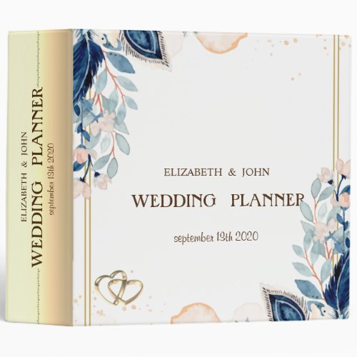 Watercolor Peacock Floral Wedding 3 Ring Binder