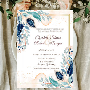 Watercolor Peacock Floral Wedding Invitation