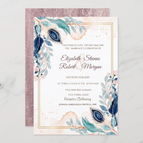 Watercolor Peacock Floral Wedding Invitation