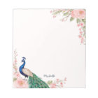 Watercolor Peacock Flowers Personalized Name