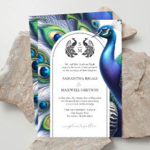 Watercolor Peacock Formal Wedding Invitations