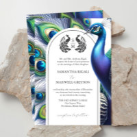 Watercolor Peacock Formal Wedding Invitations