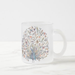 Watercolor  Peacock Frosted Glass Coffee Mug